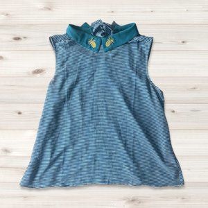 NWOT ModCloth " Sleeveless Blue Striped Sheer Collard Pineapple Top | Size XL